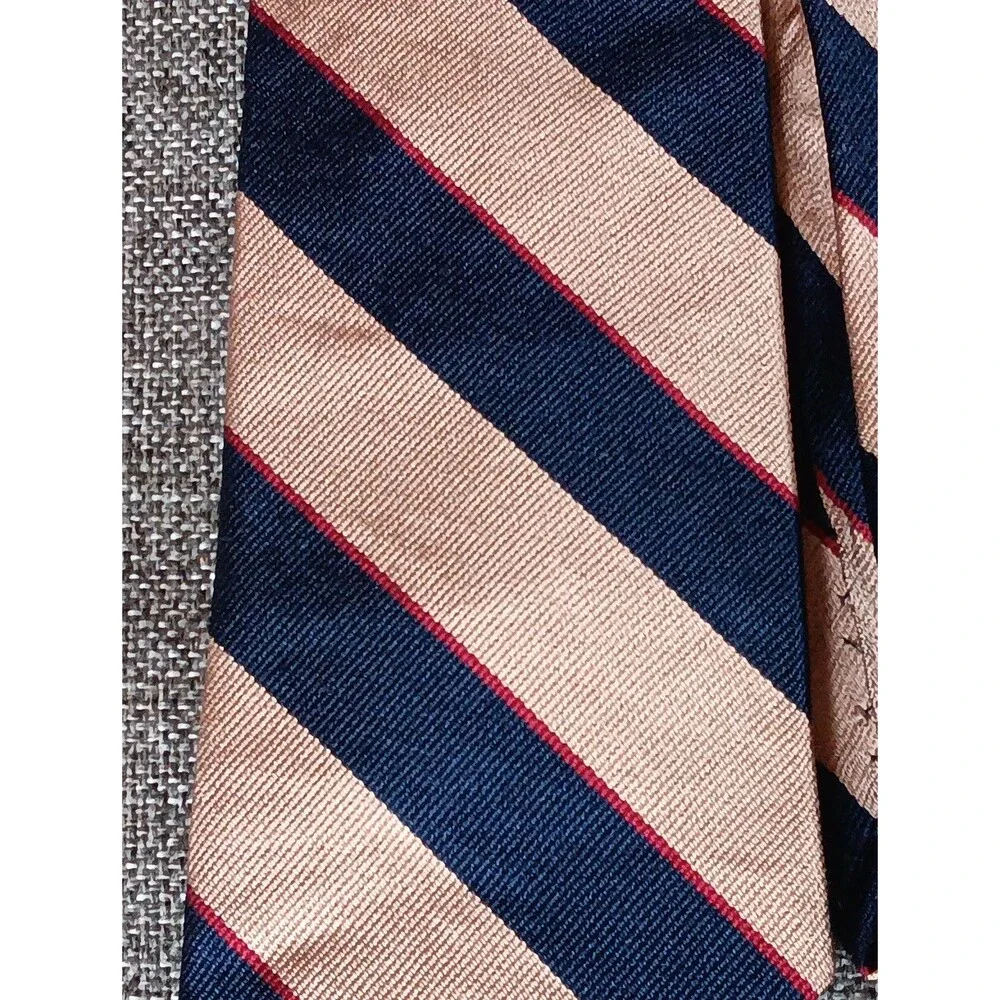 Tie 70s 80s 90s Y2K Bert Pulitzer Silk Beige Blue Red Stripe 3.5 Wide 60 Long